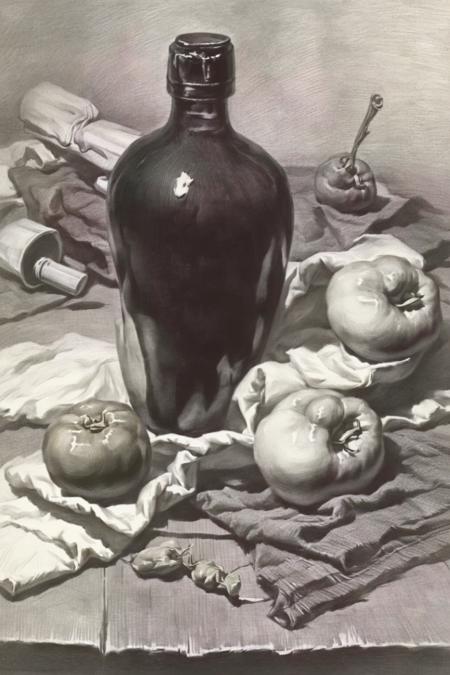 09473-1428617789-Best Quality, Masterpiece, (Reality_ 1.3), Still Life, Table, Cloth, (Clay Pot_ 0.6), (Apple_ 0.6), (Pear_ 0.6), (Tomato_ 0.6),.png